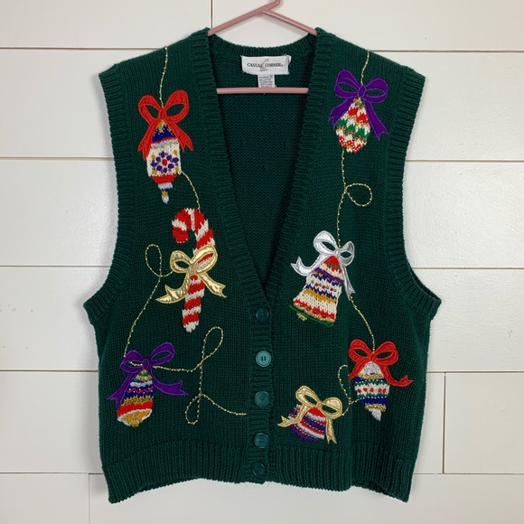 Ugly Christmas Sweater Sweaters - Vintage Green Ugly Christmas Sweater Vest